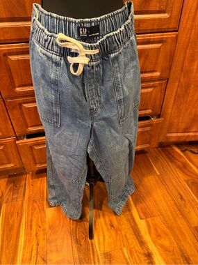 GAP Womens pull on Barrel Jeans Light Blue Denim Jogger Pants with Drawstring